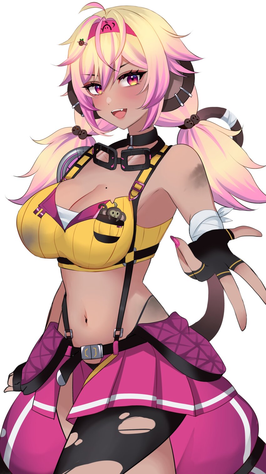 1girl, absurdres, ahoge, animal_ears, bandaged_arm, bandages, black_collar, black_gloves