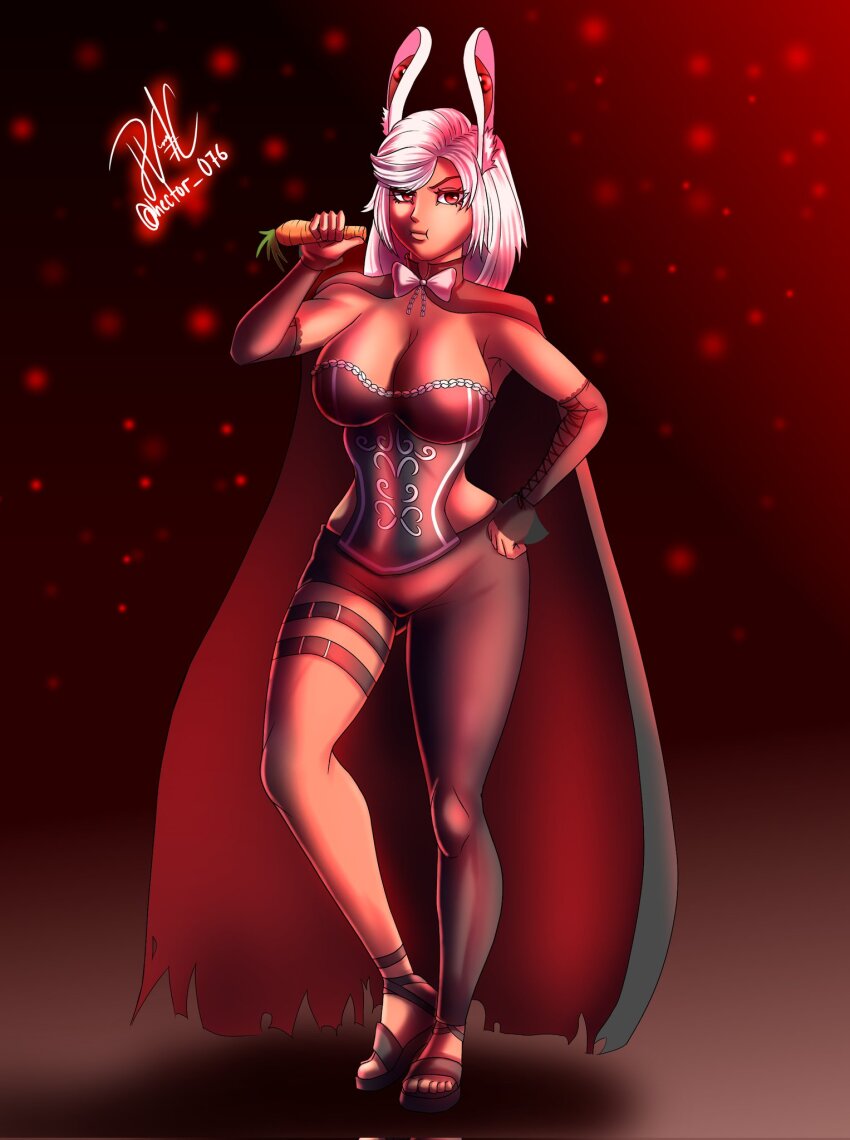 1girl, :t, armpits, artist_name, asymmetrical_legwear, black_background, black_cape, black_corset