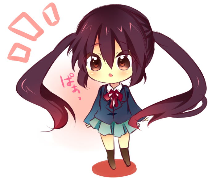 1girl, bad_id, bad_pixiv_id, black_hair, brown_eyes, chibi, female_focus, k-on!
