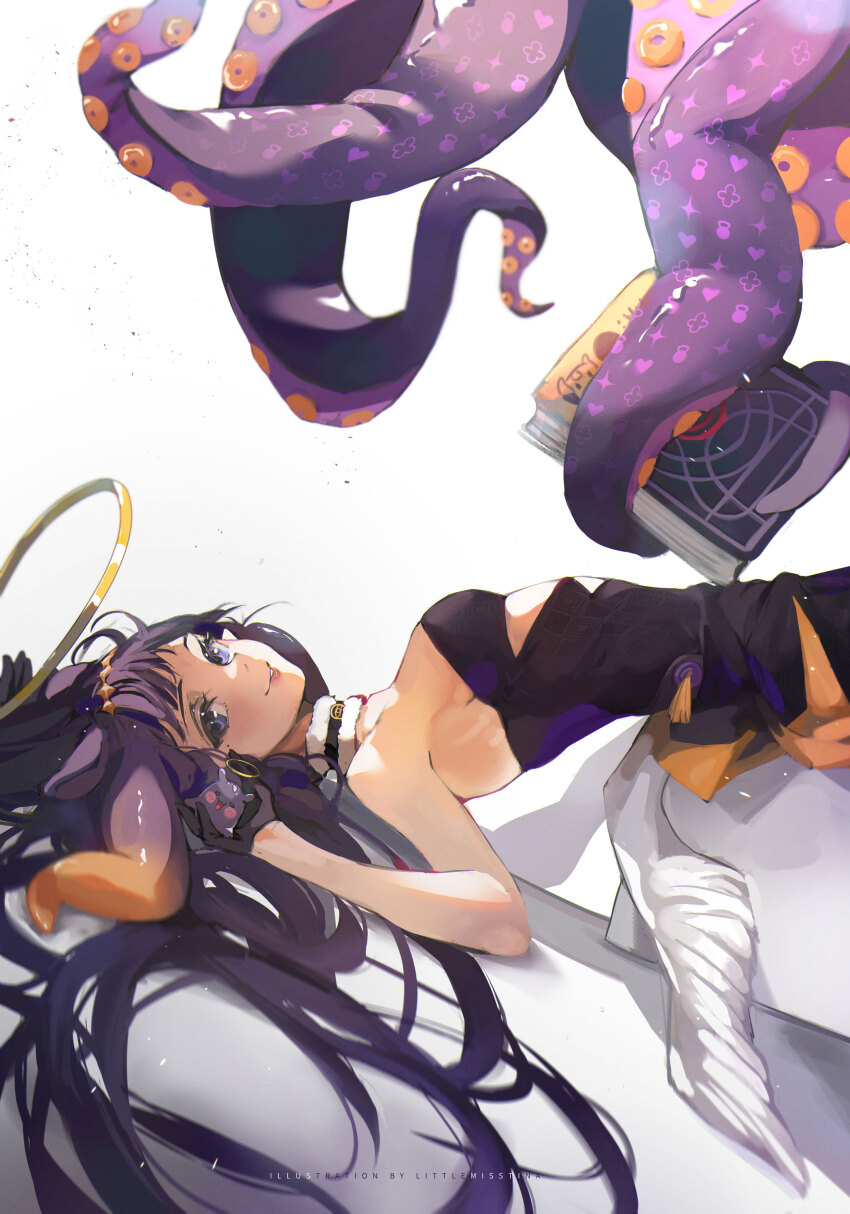 1girl, absurdres, dress, dynamic_pose, fur_choker, gloves, gradient_hair, highres