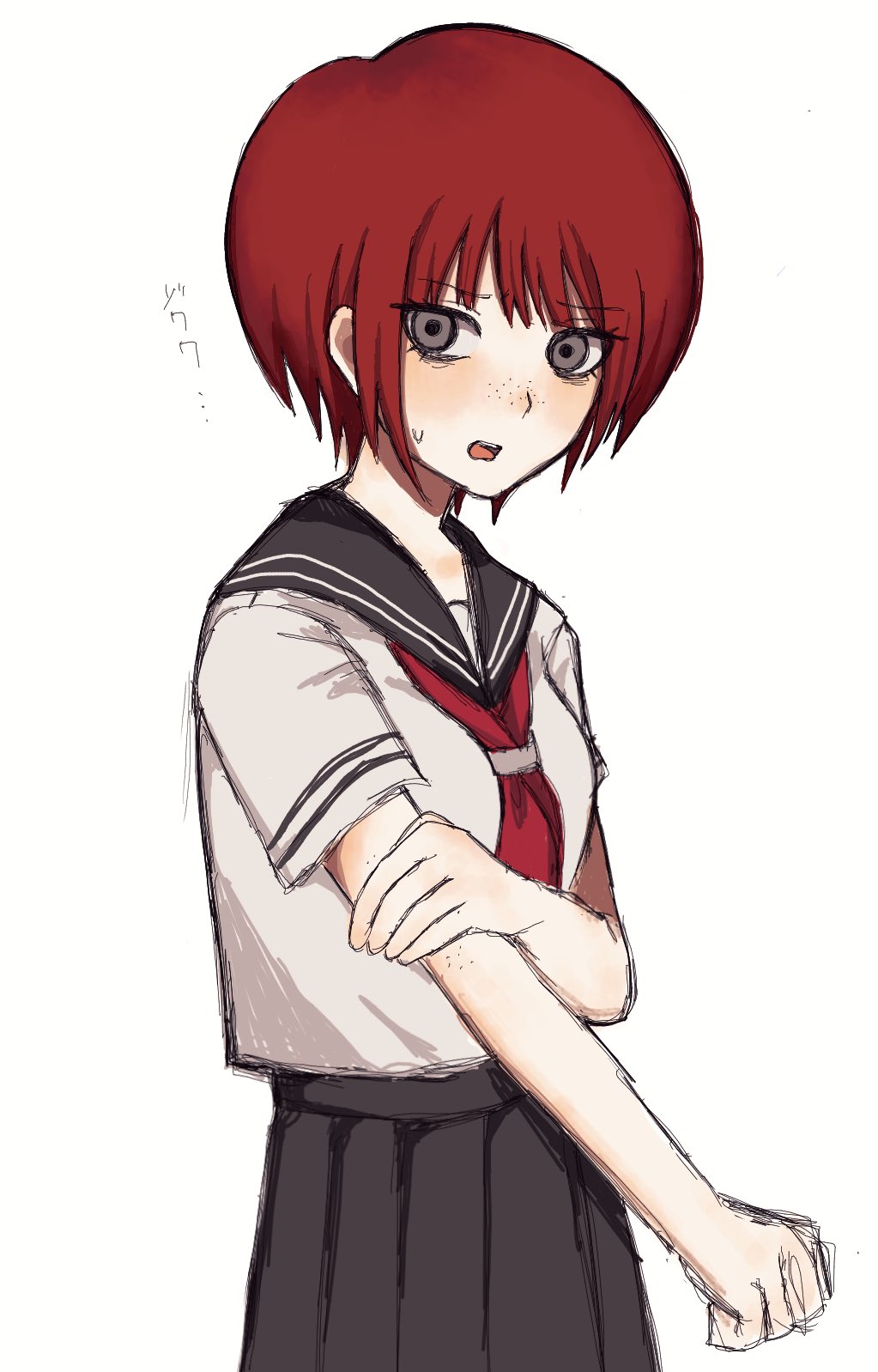 1girl, alternate_costume, black_sailor_collar, black_skirt, breasts, cowboy_shot, danganronpa_(series), danganronpa_2:_goodbye_despair