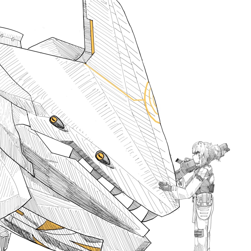 1girl, 1other, armor, binah_(blue_archive), blue_archive, floves, goddess_of_victory:_nikke, greyscale