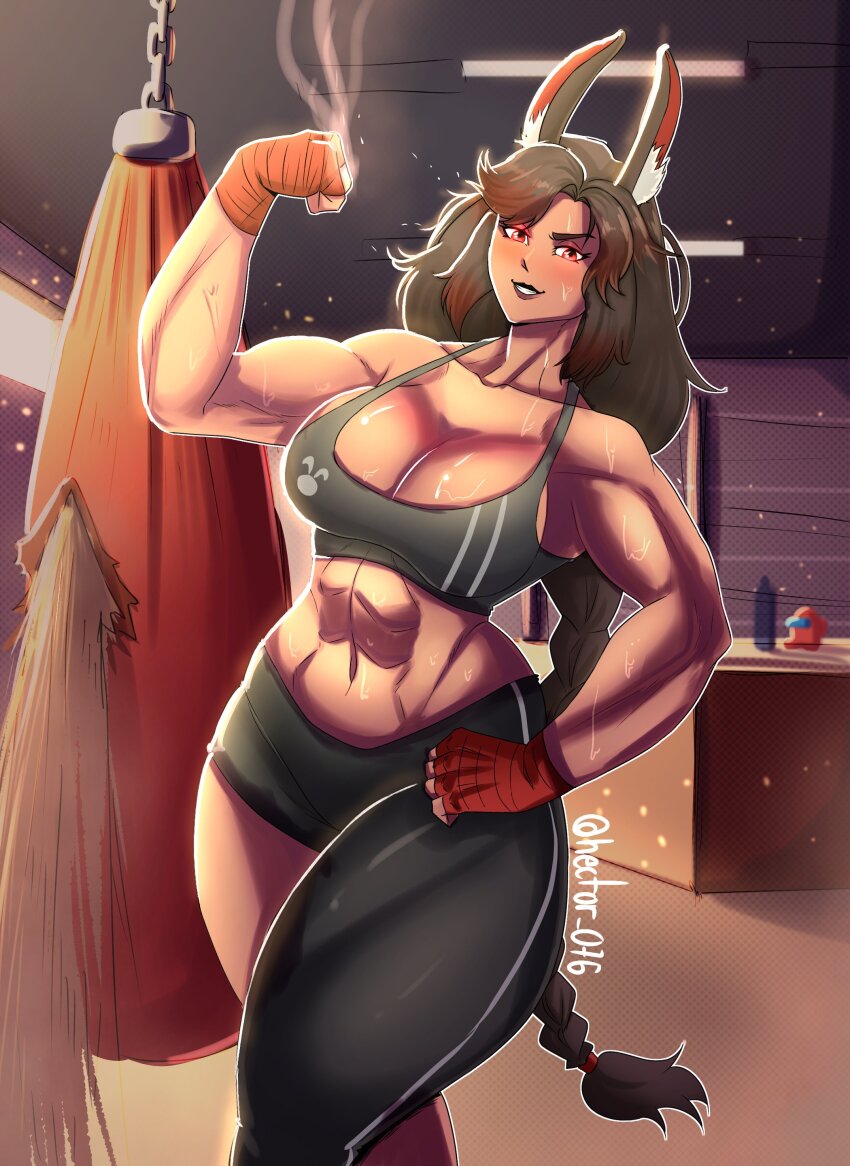 1girl, abs, absurdres, alternate_costume, among_us, animal_ears, arm_up, artist_name