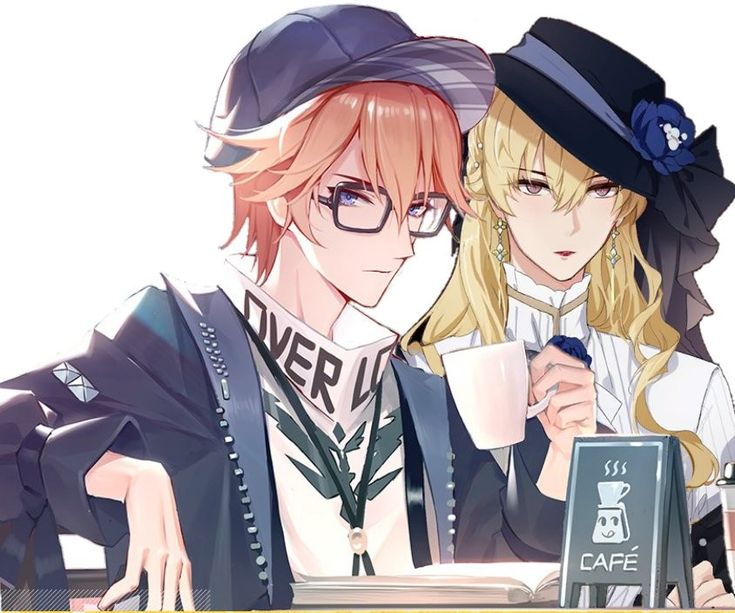 2boys, cafe, crossdressing, crossdressing_(mtf), cup, earrings, glasses, holding