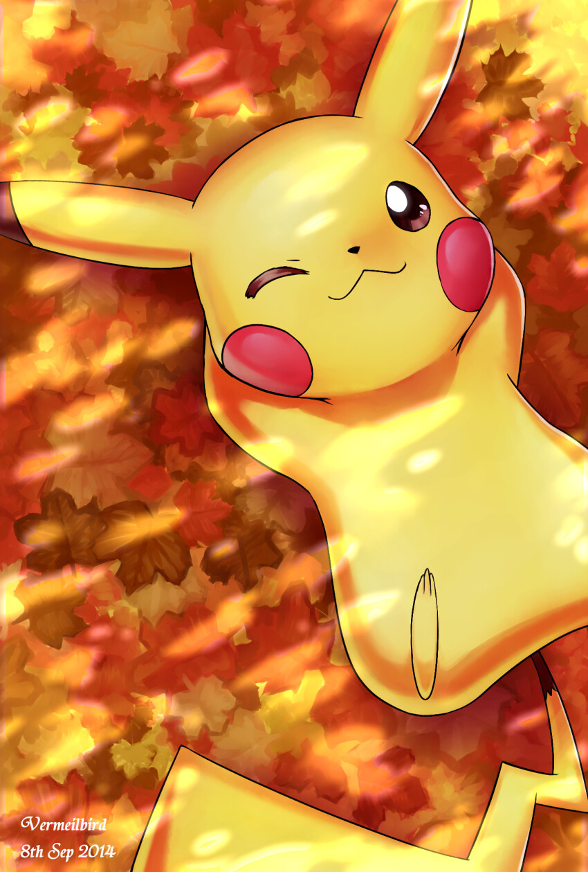 autumn, autumn_leaves, dated, gen_1_pokemon, highres, leaf, lying, nintendo