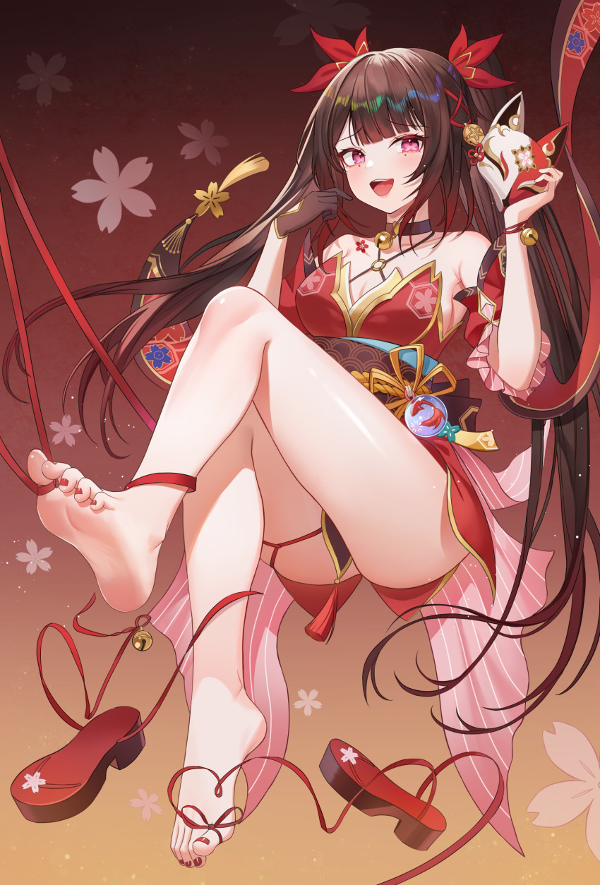 1girl, absurdres, armpit_crease, ass, bare_legs, bare_shoulders, bell, black_choker