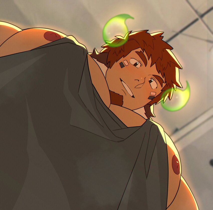 1boy, absurdres, alternate_costume, animal_ears, bara, black_tank_top, blush, brown_hair