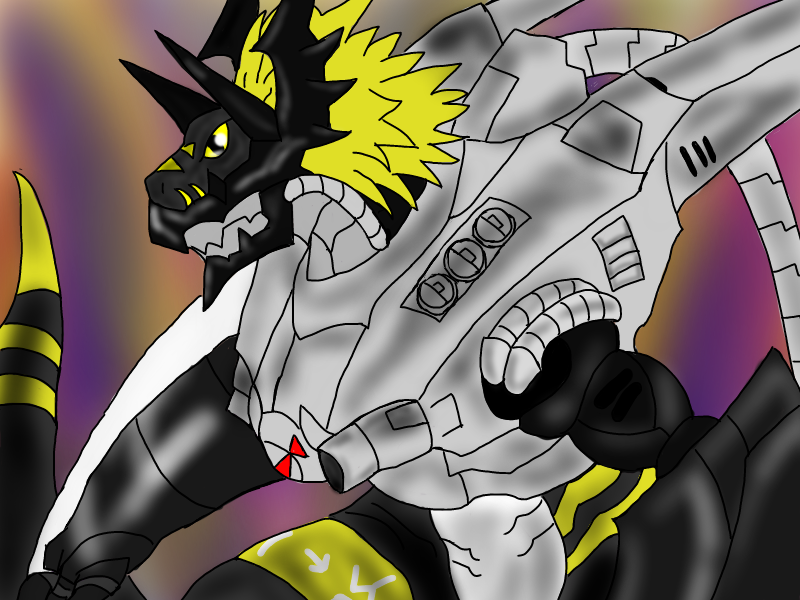 blackmegalogrowmon, cyborg, digimon, digimon_(creature), digital_hazard, horns, muscular, short_hair