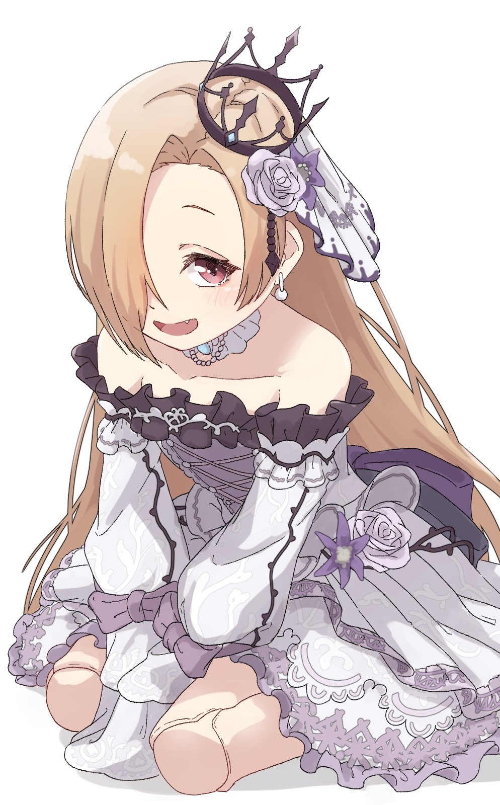 1girl, alpaca_(alpaca00011), alternate_hair_length_(longer), back_bow, bare_shoulders, bead_necklace, beads, birthday