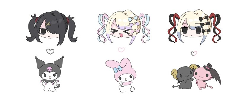 >_<, 3girls, :d, ame-chan_(needy_girl_overdose), berry_(sanrio), black_bow, black_hair, blonde_hair