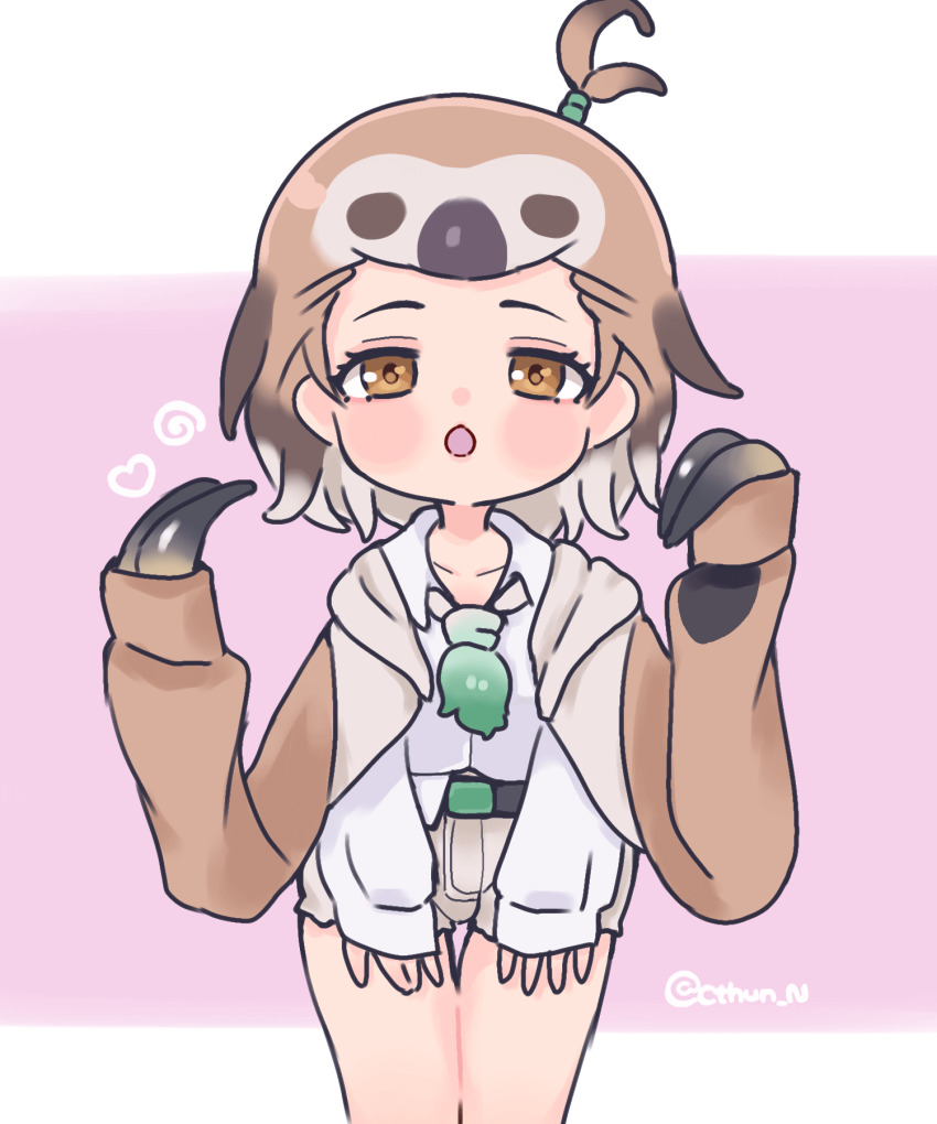 1girl, belt, brown_eyes, brown_hair, cthun_n, grey_hair, heart, highres