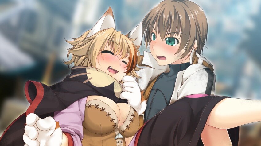 1boy, 1girl, ^_^, alto_travers, animal_ears, animal_hands, atelier-moo, blush