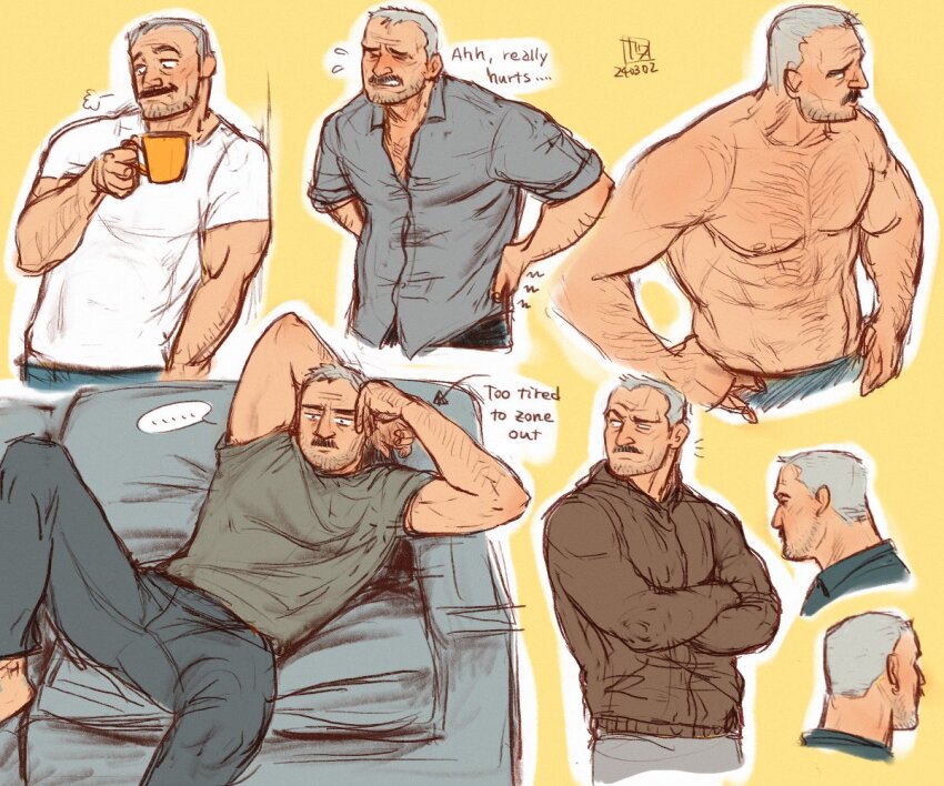 ..., 1boy, aaron_gruber_(o_natsuo88), arm_hair, bara, beard_stubble, chest_hair, closed_eyes