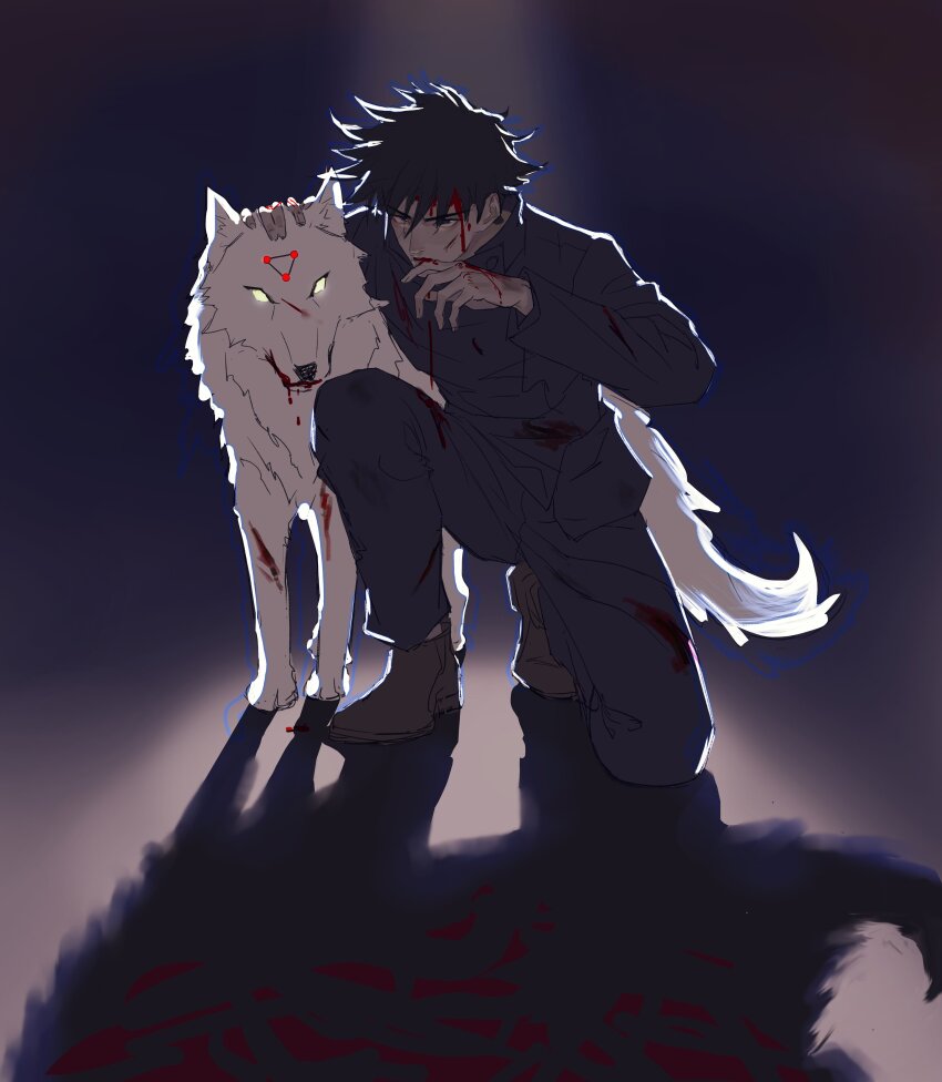 1boy, absurdres, black_hair, black_jacket, black_pants, bleeding, blood, blood_on_clothes