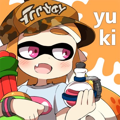 baseball_cap, blush, camouflage, camouflage_headwear, disruptor_(splatoon), english_text, eromame, fang, hat, holding, ink, inkling, inkling_girl, inkling_player_character, lowres, mini_splatling_(splatoon), nintendo, orange_hair, pink_eyes, pointy_ears, shirt, splatoon_(series), splatoon_1, t-shirt, tentacle_hair, wristband