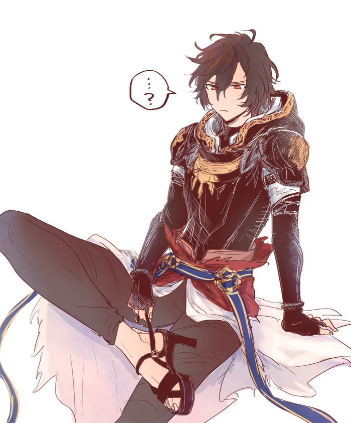 ...?, 1boy, ahoge, alternate_footwear, armor, belt, bishounen, blue_belt