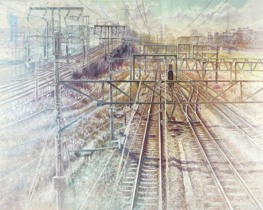 absurdres, blue_sky, cloud, cloudy_sky, day, fine_art_parody, highres, nihonga