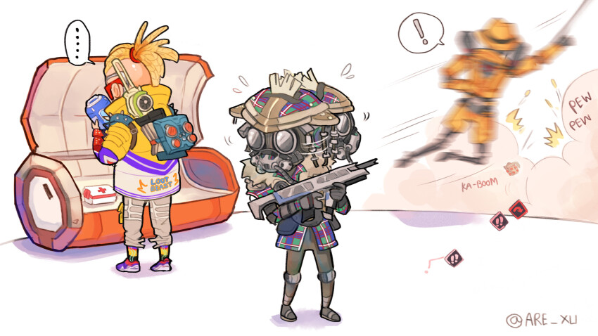 !, ..., 1other, 2girls, ambiguous_gender, apex_legends, arexu, assault_rifle