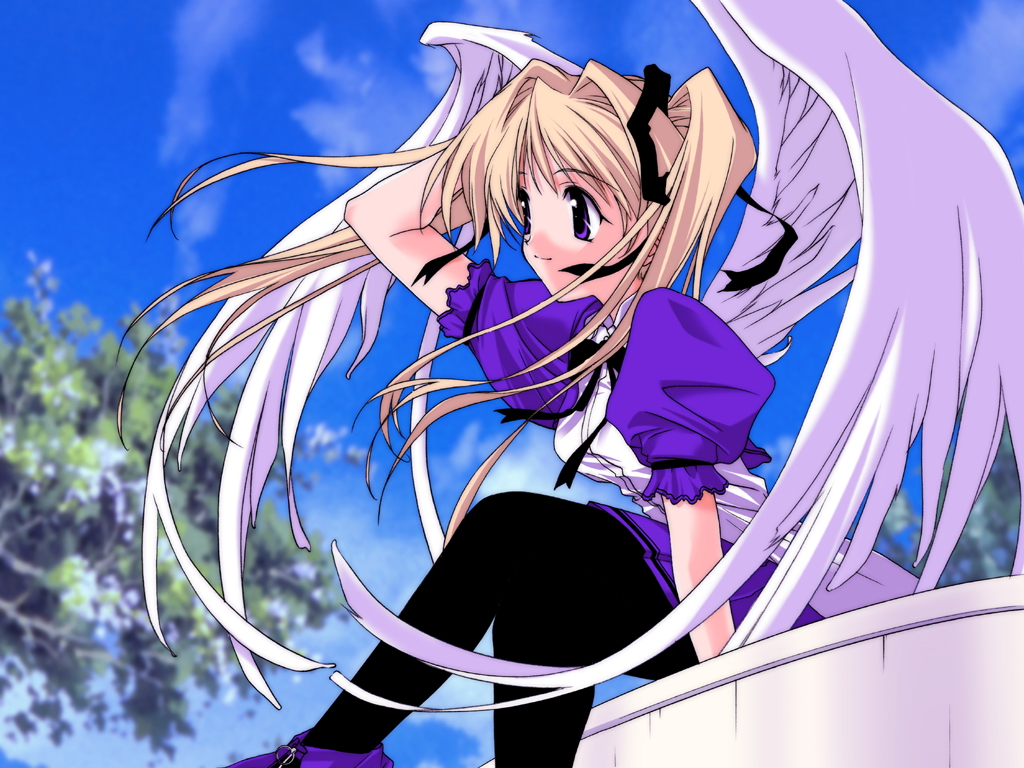 00s, 1girl, black_pantyhose, blonde_hair, cloud, day, female_focus, hair_intakes