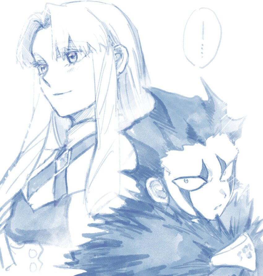 ..., 1boy, 1girl, blue_theme, brago_(konjiki_no_gash!!), closed_mouth, dress, drill_hair