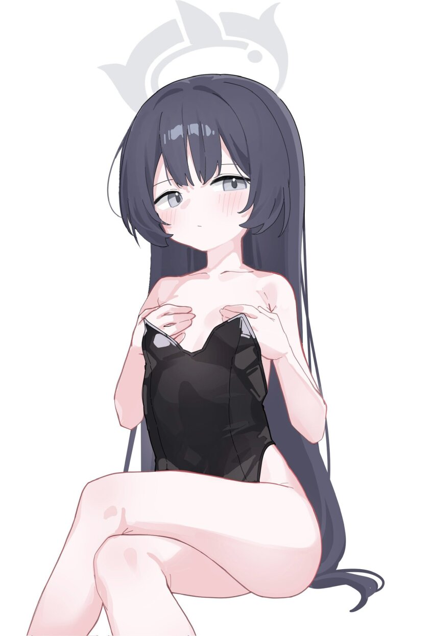1girl, alternate_hairstyle, arsyky14, ass, black_hair, black_leotard, blue_archive, blush