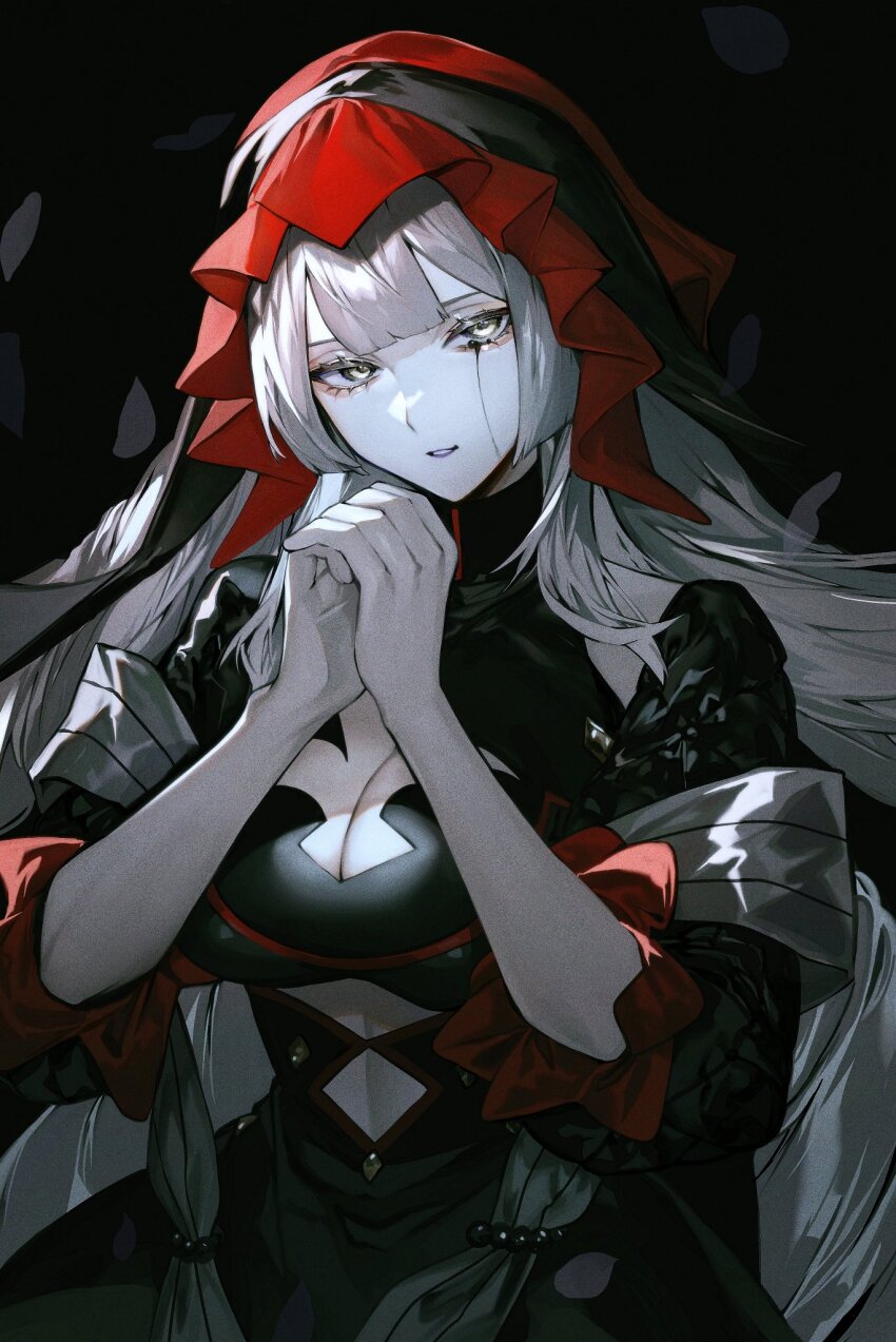 1girl, albino_(a1b1n0623), blood, bloody_tears, breasts, crying, dress, fate/grand_order