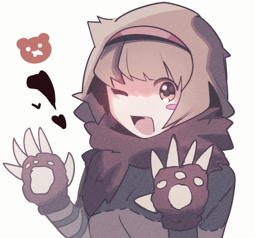 1girl, animal_hands, brown_hair, brown_scarf, claws, e.g.o_(project_moon), hairband, happy_teddy_bear