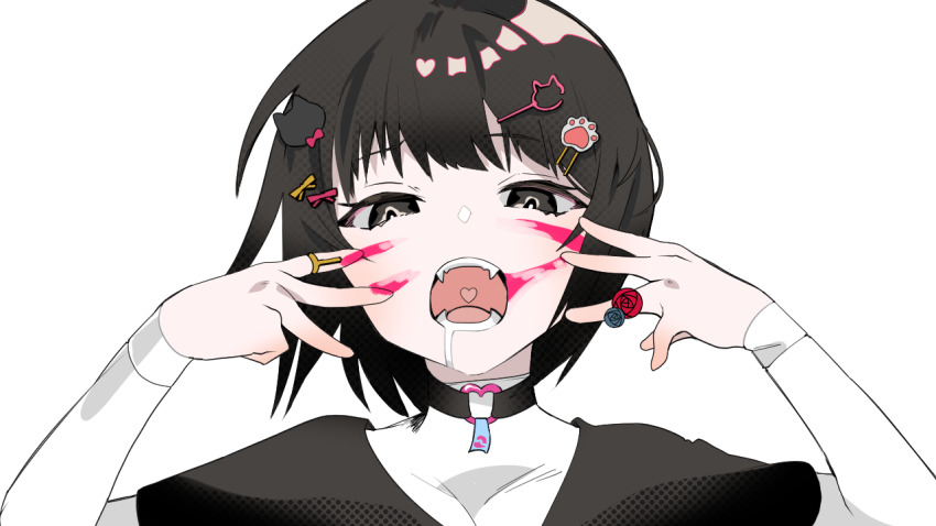 1other, animal_(vocaloid), black_choker, black_eyes, black_hair, black_shirt, cat_hair_ornament, catt_(project_moon)