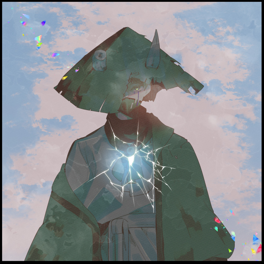 1boy, absurdres, black_scarf, brown_coat, coat, cow_horns, dongrang_(project_moon), e.g.o_(project_moon)