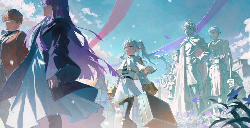 absurdres, axe, battle_axe, beard, black_robe, blunt_bangs, bolichar, cape