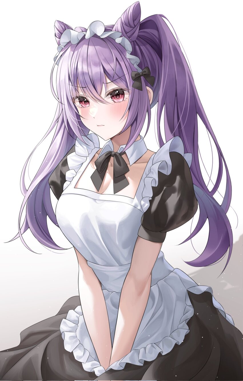 1girl, alternate_costume, apron, black_bow, black_bowtie, bow, bowtie, breasts