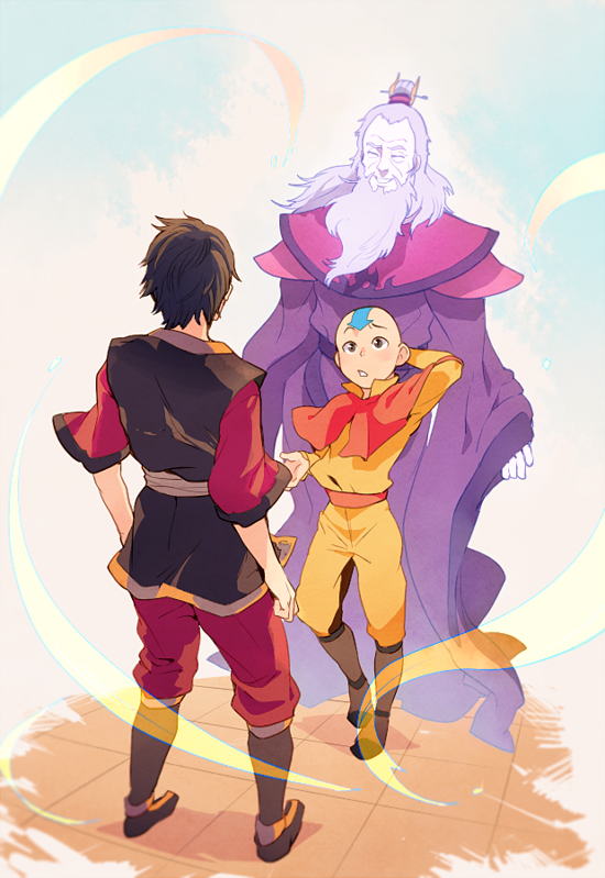 2boys, aang, arm_behind_head, avatar:_the_last_airbender, avatar_legends, bald, beard, boots