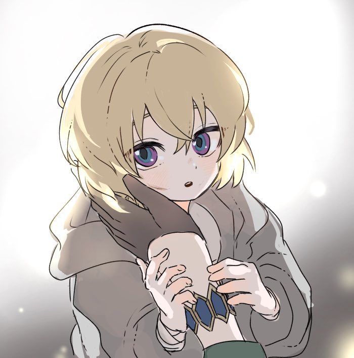 1boy, aged_down, aventurine_(honkai:_star_rail), bandaged_arm, bandages, black_gloves, blonde_hair, bracelet, gloves, hair_between_eyes, hand_on_another's_face, honkai:_star_rail, honkai_(series), hood, hoodie, jewelry, kakavasha_(honkai:_star_rail), kan73_nk, long_sleeves, male_focus, multicolored_eyes, open_mouth, pov, pov_hands, short_hair, solo_focus