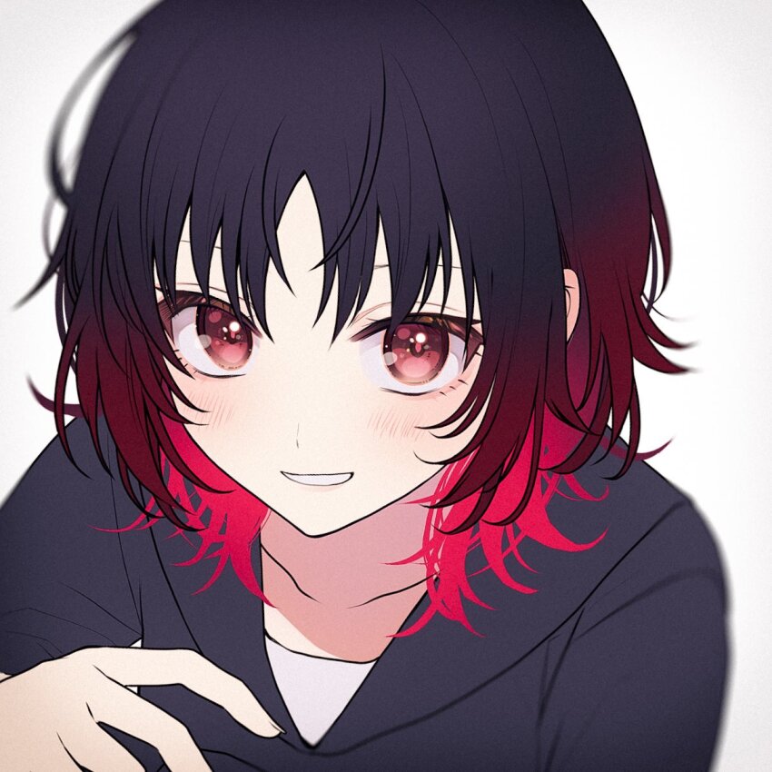 1girl, black_hair, black_shirt, blurry_edges, blush, chamu_(zari_gani3), close-up, collarbone