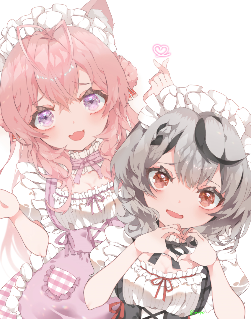 2girls, 2ndope, absurdres, alternate_costume, animal_ears, antenna_hair, black_dress, black_hair