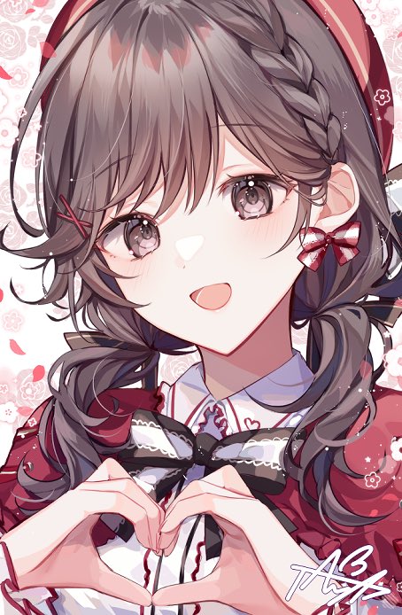 25-ji_nightcord_de._(project_sekai), :d, beret, black_bow, blush, bow, bow_earrings, braid