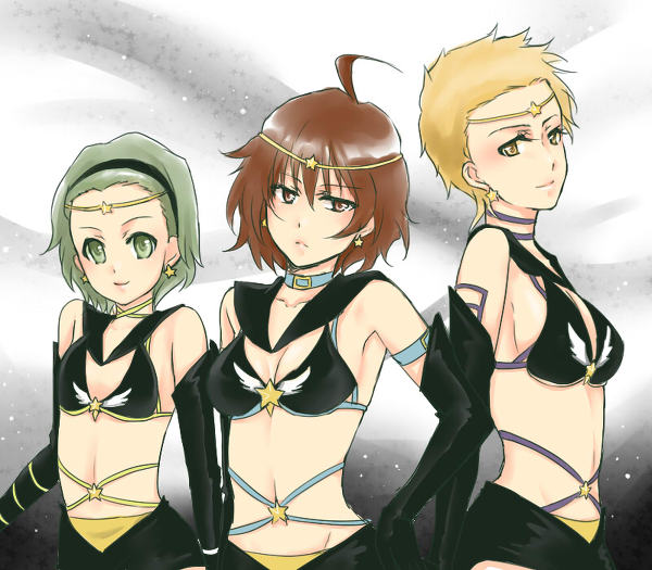 3girls, amagase_touma, bishoujo_senshi_sailor_moon, breasts, genderswap, genderswap_(mtf), idolmaster, idolmaster_(classic)