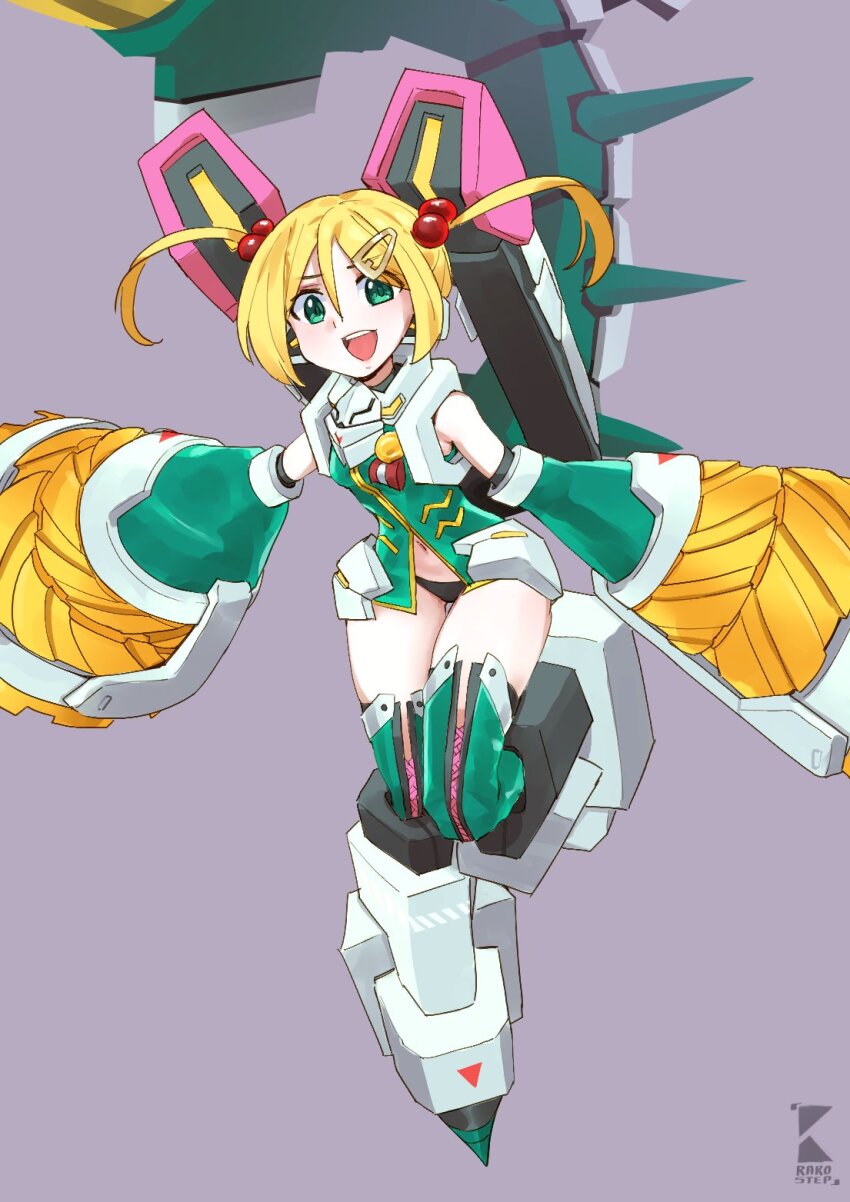 1girl, :d, blonde_hair, cosmic_break, highres, mecha_musume, open_mouth, panties