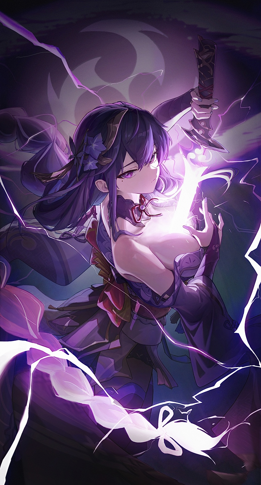 1girl, absurdres, adapted_costume, bare_shoulders, braid, breasts, bridal_gauntlets, chinese_commentary