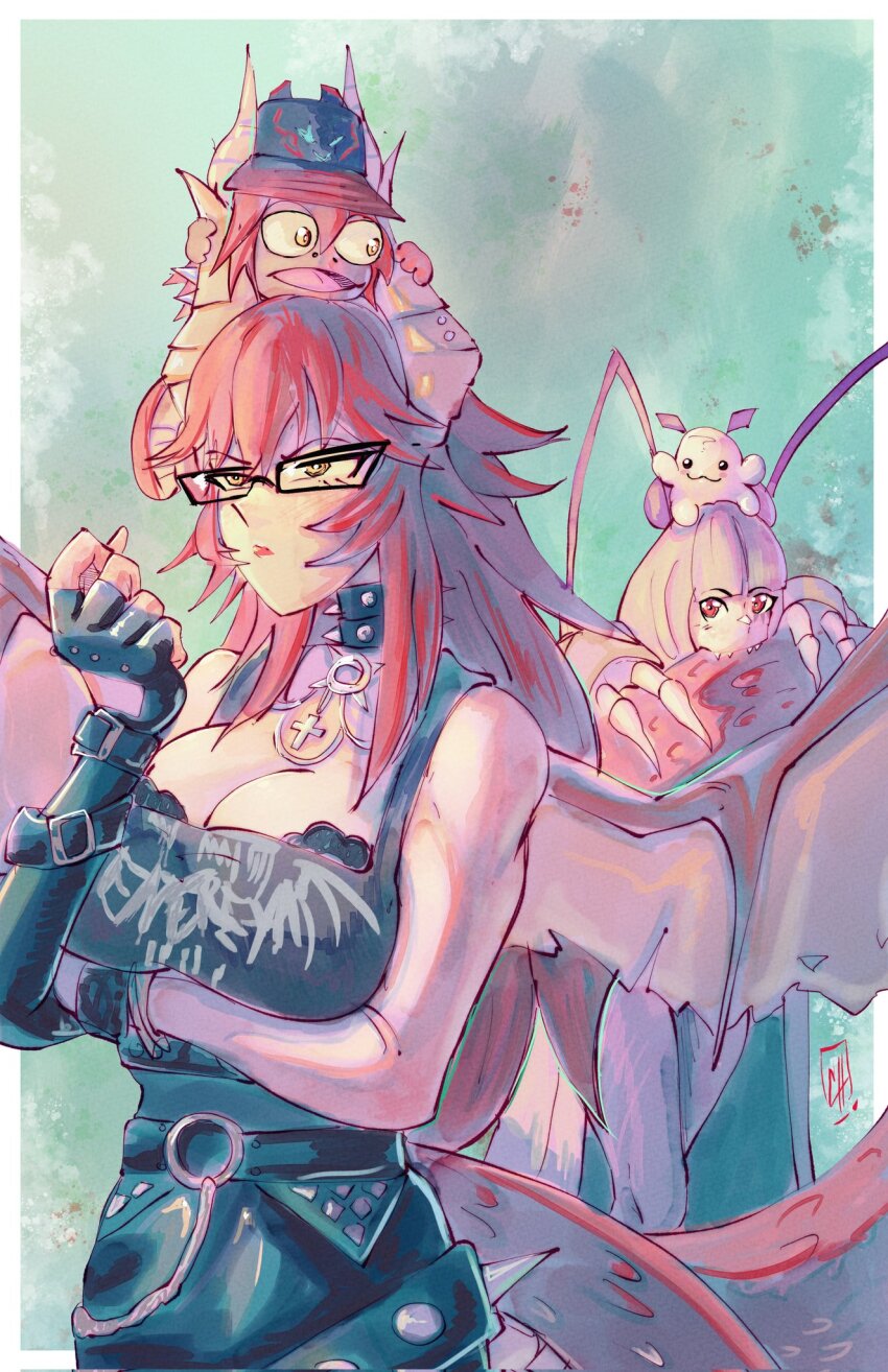 2girls, arthropod_girl, biting, boutsoftheblind, dragon, dragon_girl, dragon_horns, dragon_tail