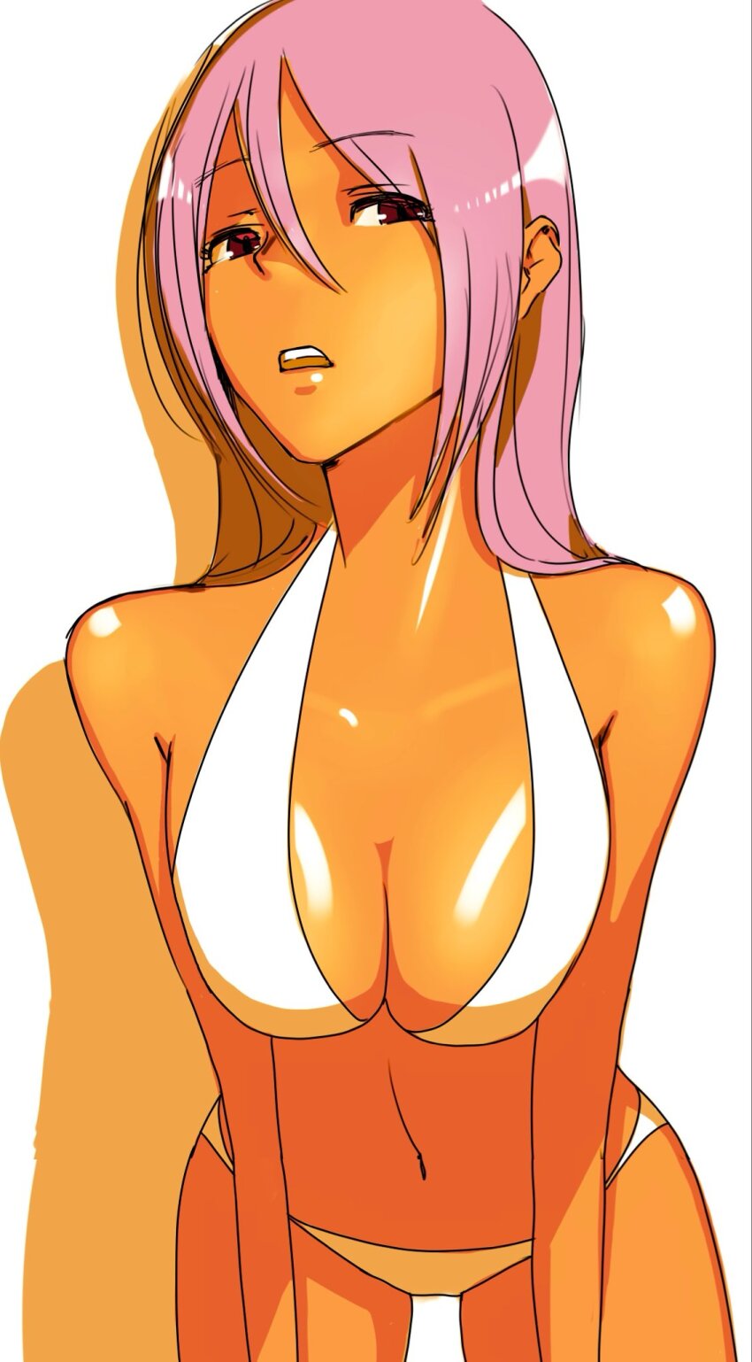 1girl, 959, bikini, breasts, brown_eyes, cleavage, dark-skinned_female, dark_skin