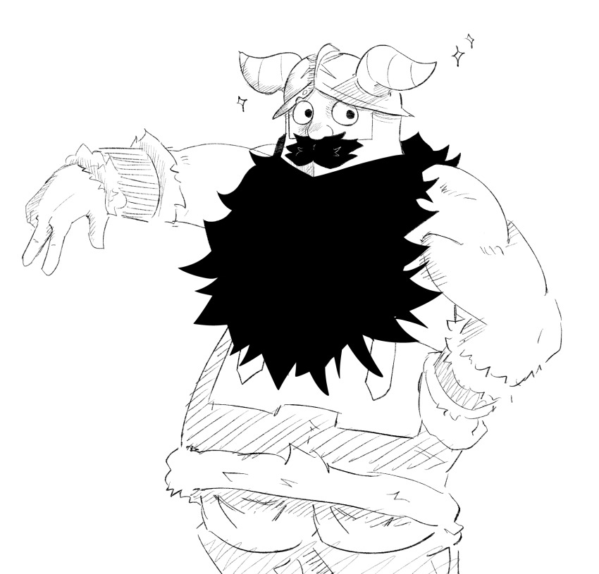 1boy, beard, cowboy_shot, dom_doggo, dungeon_meshi, dwarf, facial_hair, fake_horns