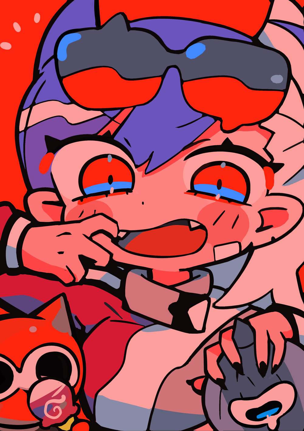 1girl, ado_(utaite), ashura-chan, asymmetrical_sleeves, bandaid, bandaid_on_cheek, bandaid_on_face, black_nails