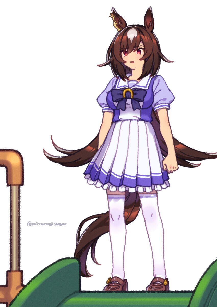 1girl, absurdres, animal_ears, bow, bowtie, breasts, brown_footwear, brown_hair