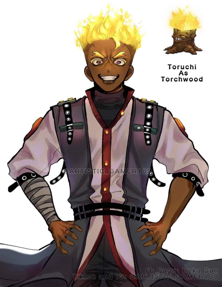 1boy, angry, bandaged_arm, bandages, belt, black_belt, black_eyes, black_pants