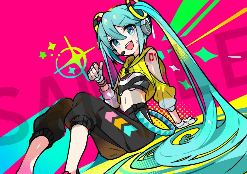 1girl, absurdres, aqua_belt, aqua_eyes, aqua_hair, aqua_nails, arm_support, arm_tattoo