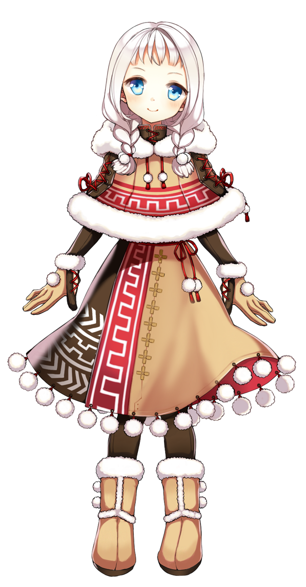 1girl, blue_eyes, boots, braid, brown_boots, brown_gloves, brown_leggings, brown_poncho