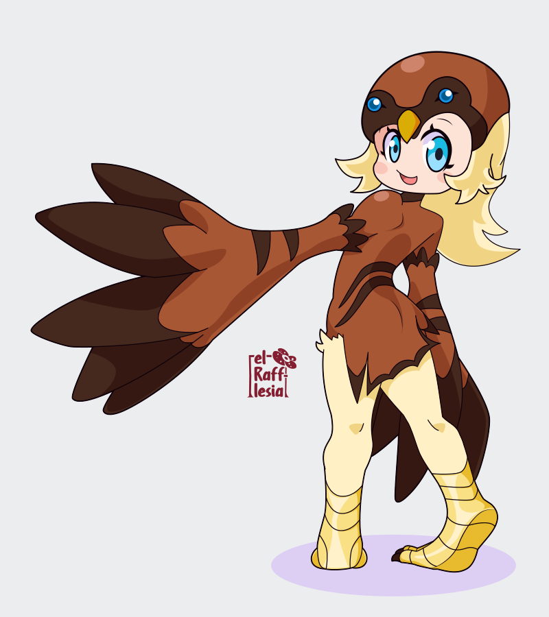 bird_hat, duel_monster, feathered_wings, harpy, helmet, looking_back, lyrilusc_-_cobalt_sparrow, monster_girl