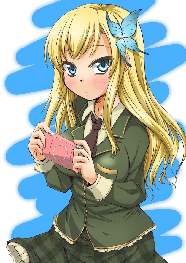 10s, 1girl, blazer, blonde_hair, blue_eyes, blush, boku_wa_tomodachi_ga_sukunai, breasts