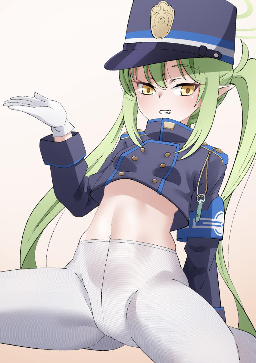 1girl, absurdres, armband, black_hat, blue_archive, blue_armband, buttons, double-breasted